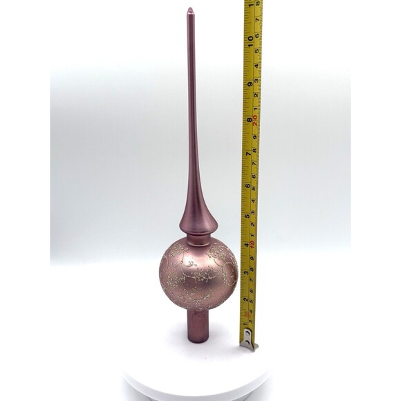 Vtg Lauscha Glas Creation PINK Blown Glass Tree Topper GLITTER FLORAL 11” German - Picture 6 of 13